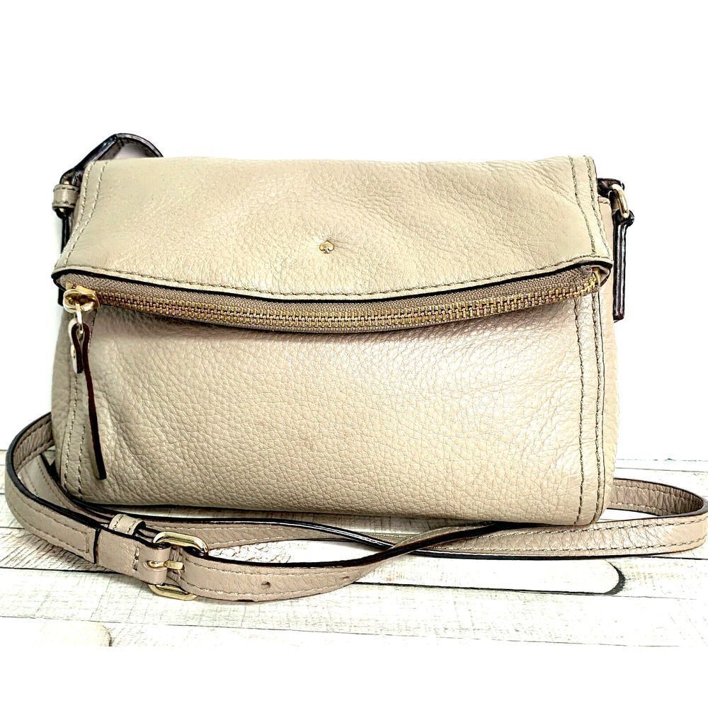 kate spade MUSHROOM BEIGE GENUINE LEATHER SMALL SHOULDER BAG HANDBAG CROSSBODY